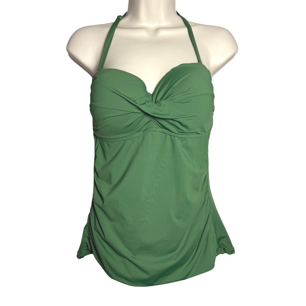Anne Cole Womens Tankini Swimsuit Top L Green Ruche‎ Vacation Resort Beach